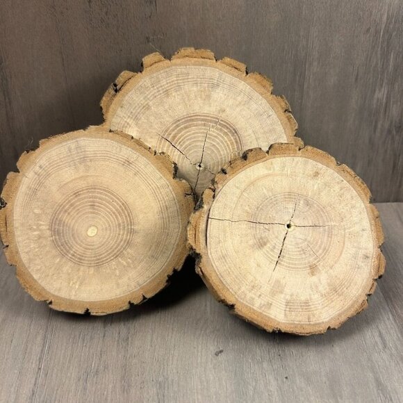 Rustic Natural Wood Slices Set Of 3 Raw Unfinished Crafts Decor Coasters - Picture 2 of 5